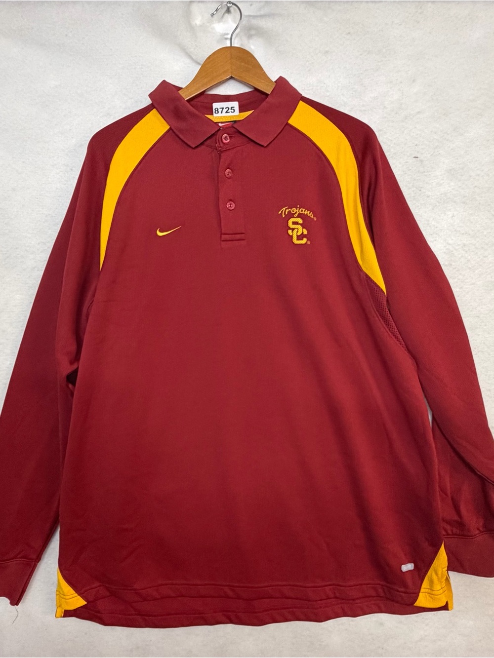 USC Trojans Polo Shirt Mens Size S Red Nike Team Dri-Fit Long Sleeve Logo Swoosh